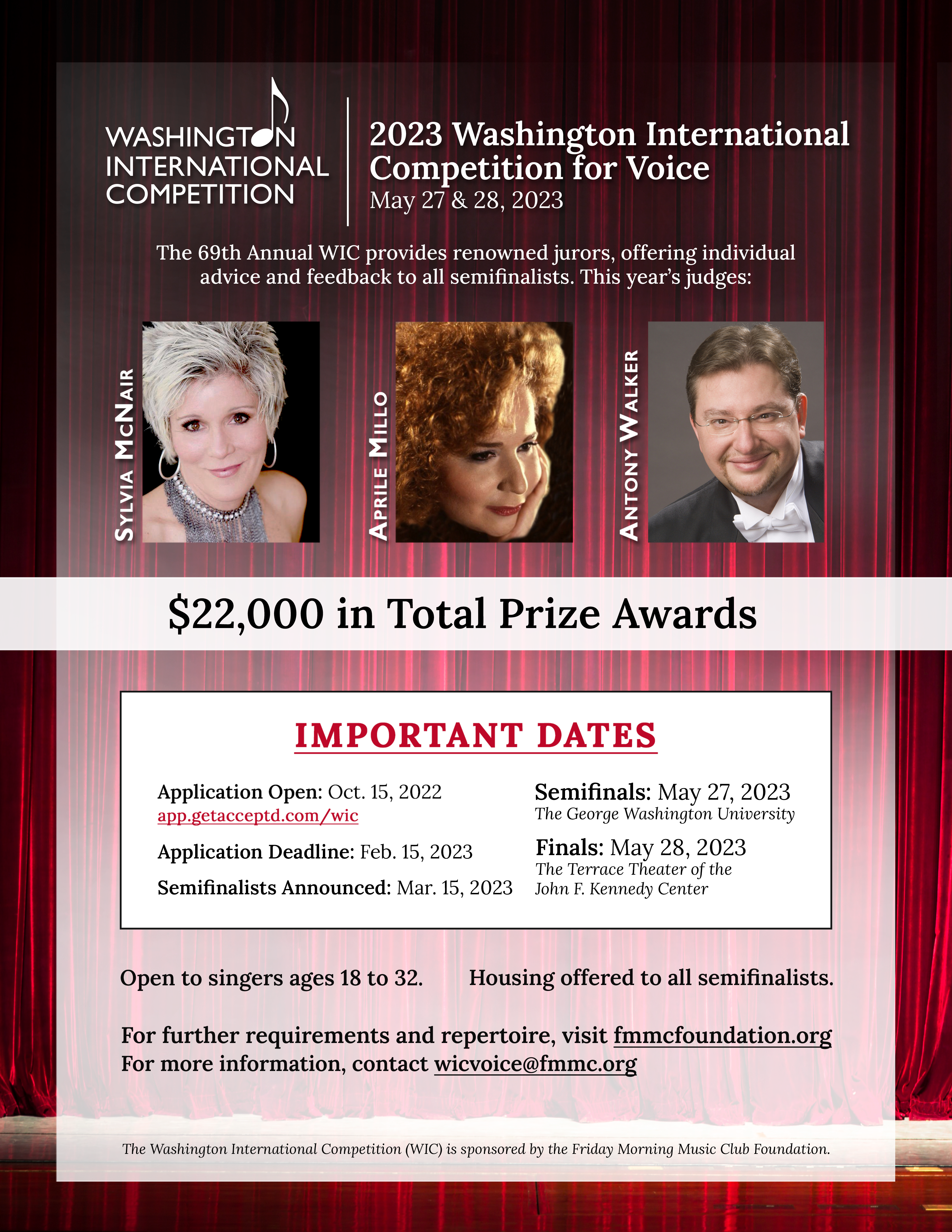 washington international competition 2022 Voice Flyer with important dates and times
